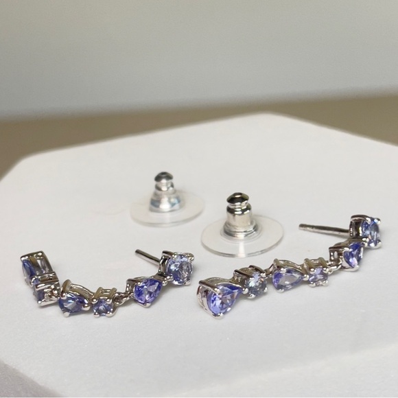 925 Silver Round and Pear Shaped December Birthstone Tanzanite Dangle Earrings - Picture 17 of 17